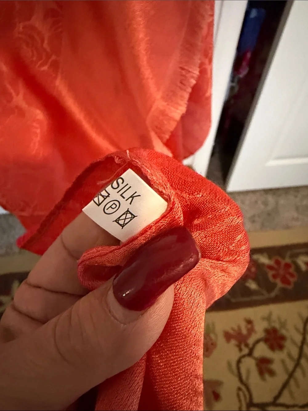 Coral silk Floral Jacquard scarf